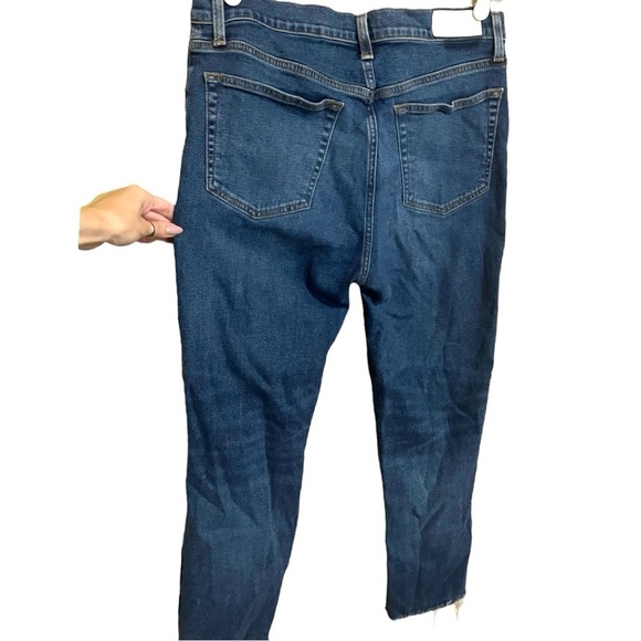 RE/DONE High Rise Button Fly Dark Wash Raw Hem Ankle Straight Leg Jeans Size 31 - Picture 2 of 4